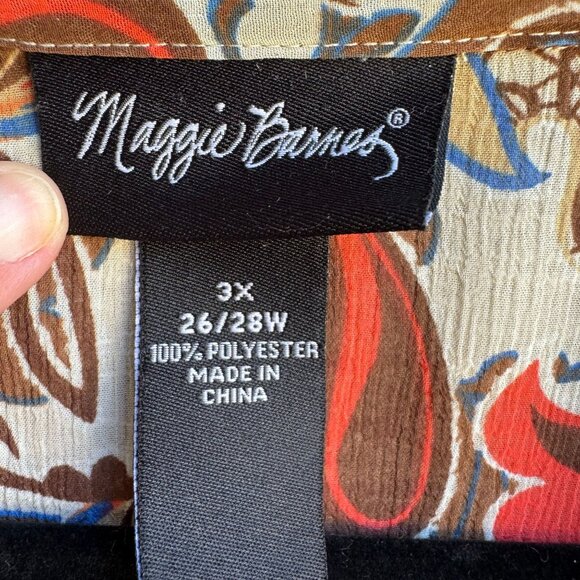 Maggie Barnes Womens Beaded Paisley Boho Flowy Brown Semi Sheer Tunic Blouse 3X - Picture 3 of 10